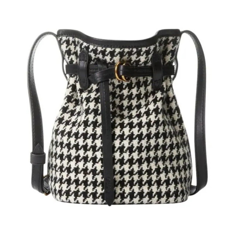 Polo Ralph Lauren Black White Houndstooth Mini Bellport Bucket Bag NWT 498$